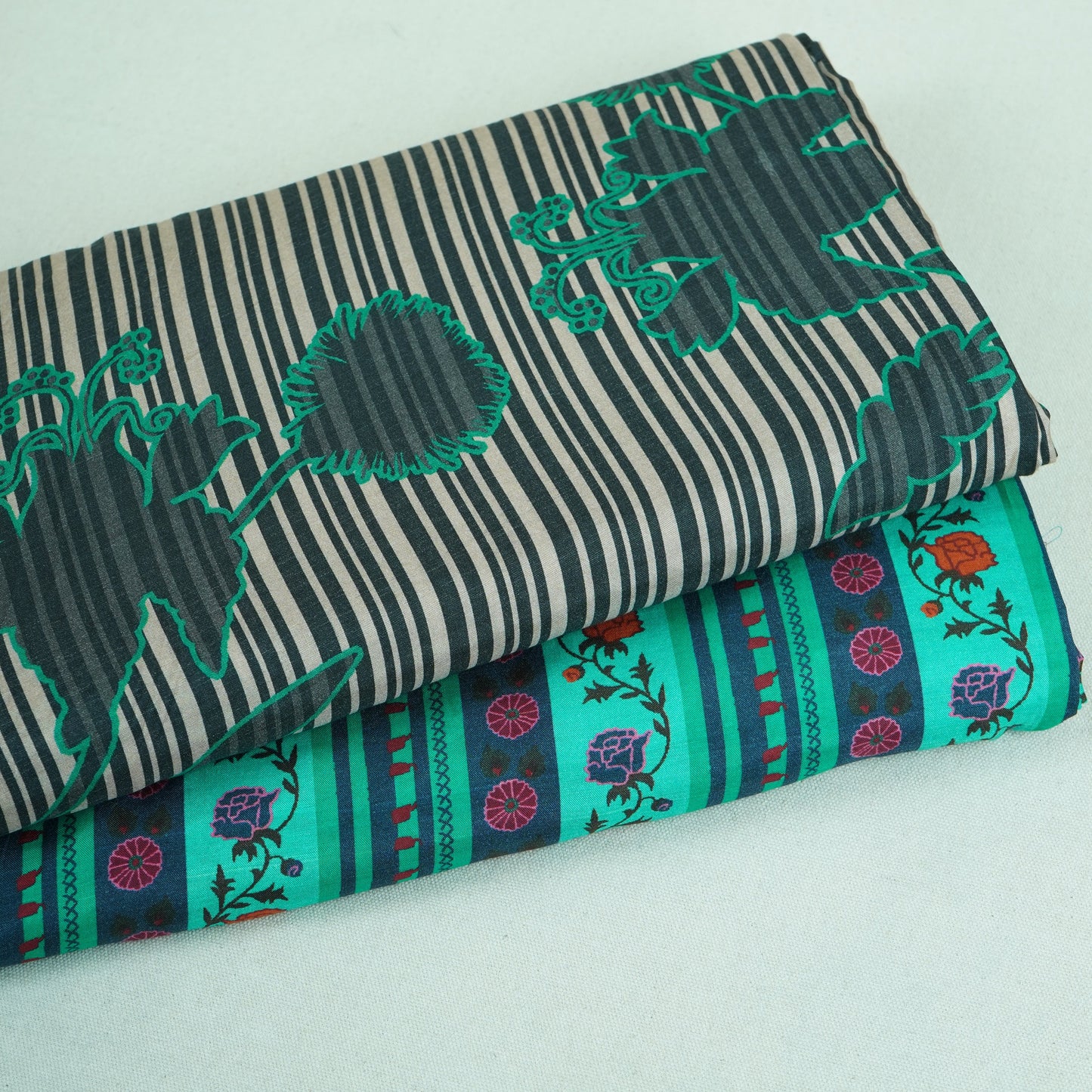 Green & Black Floral Print Muslin Fabric MF-30193