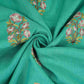 Teal Green floral Border embroidery Raw Silk Fabric VFS-31858