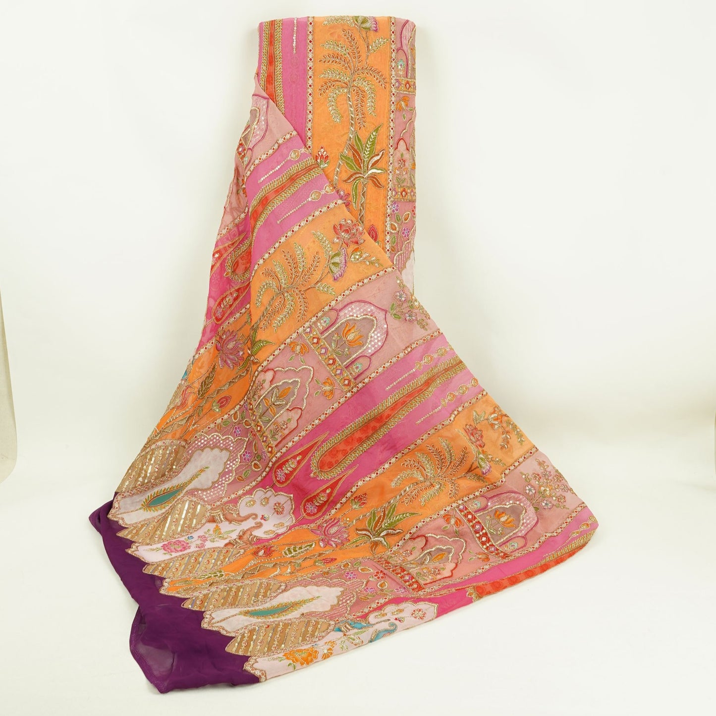 Magenta Pink with Multicolor Traditional embroidery Georgette Fabric NVC-31554