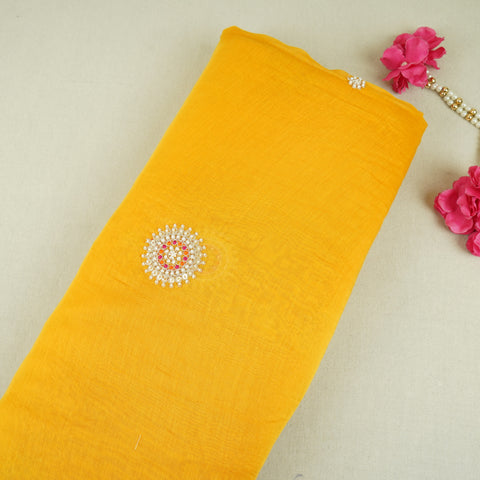 Mustard Floral Cutdana Embroidery Mul Chanderi Fabric SN-30099 - TradeUNO