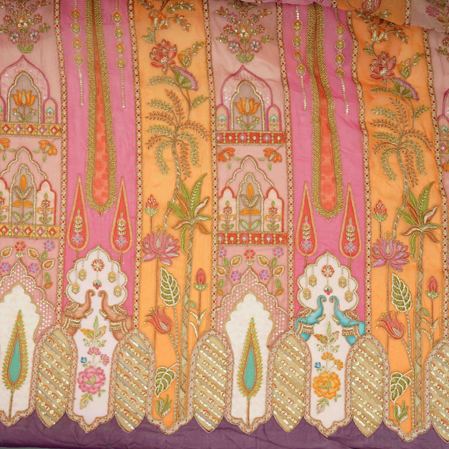Magenta Pink with Multicolor Traditional embroidery Georgette Fabric NVC-31554