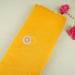 Mustard Floral Cutdana Embroidery Mul Chanderi Fabric SN-30099