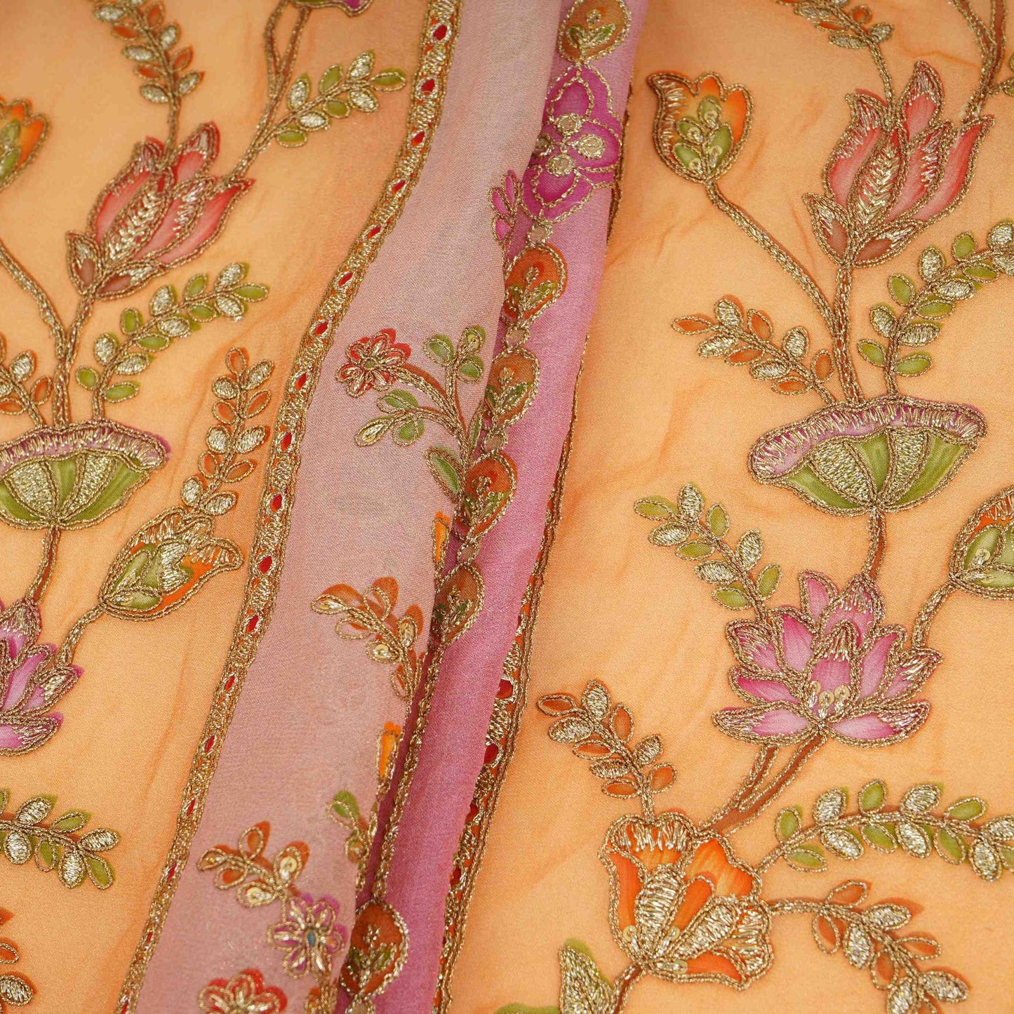 Magenta Pink with Multicolor Traditional embroidery Georgette Fabric NVC-31554