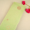 Light Lime Green Floral Cutdana Embroidery Mul Chanderi Fabric SN-30096