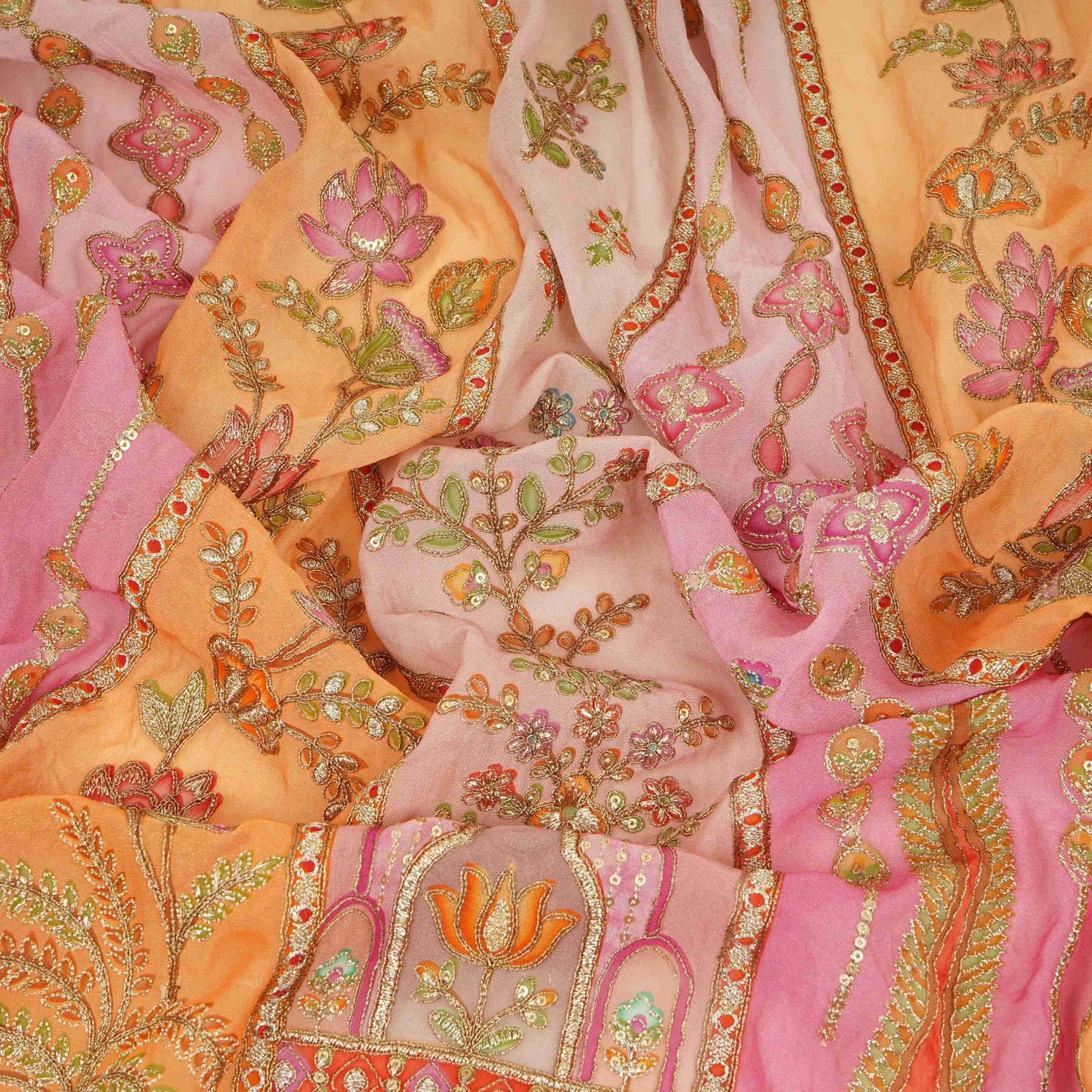 Magenta Pink with Multicolor Traditional embroidery Georgette Fabric NVC-31554