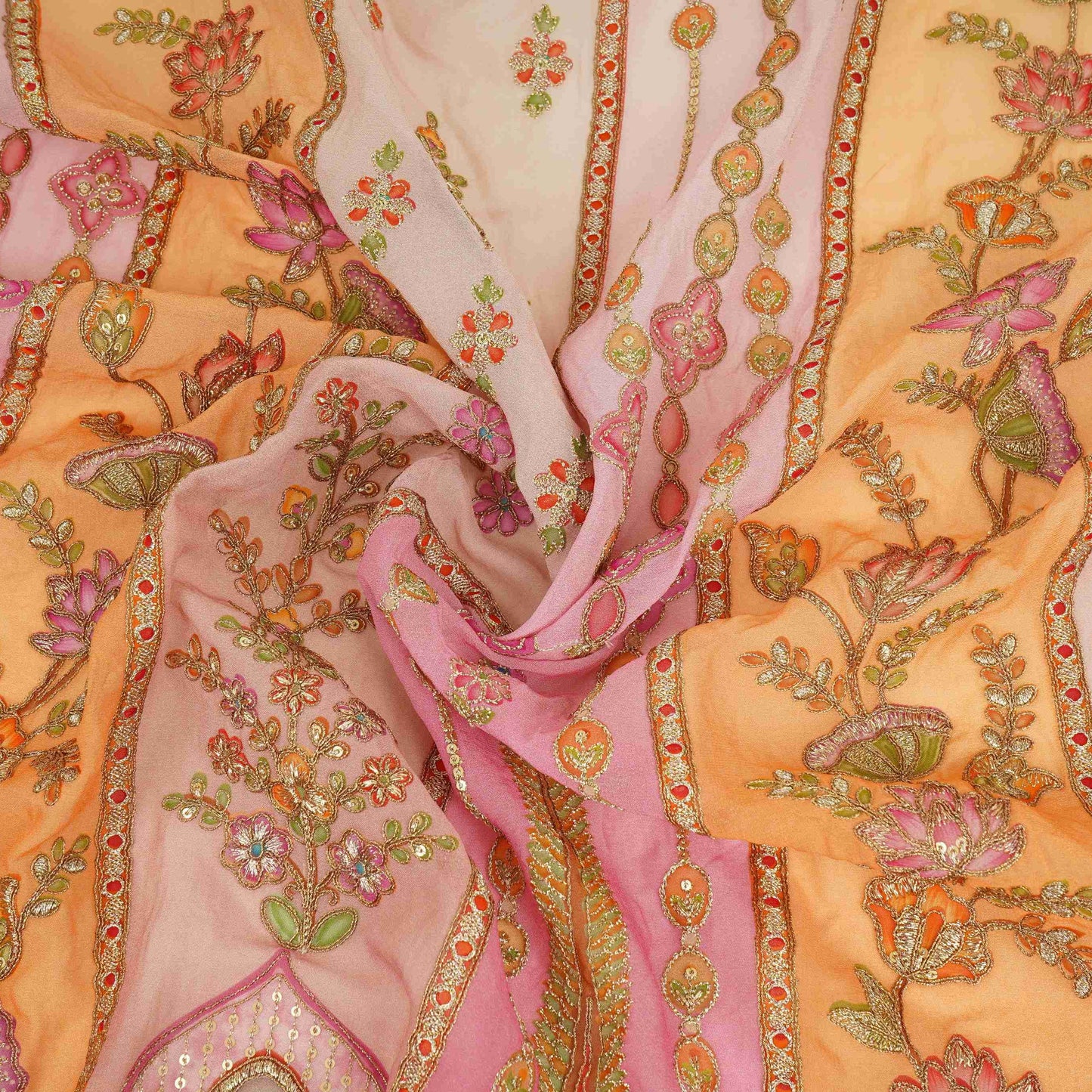 Magenta Pink with Multicolor Traditional embroidery Georgette Fabric NVC-31554