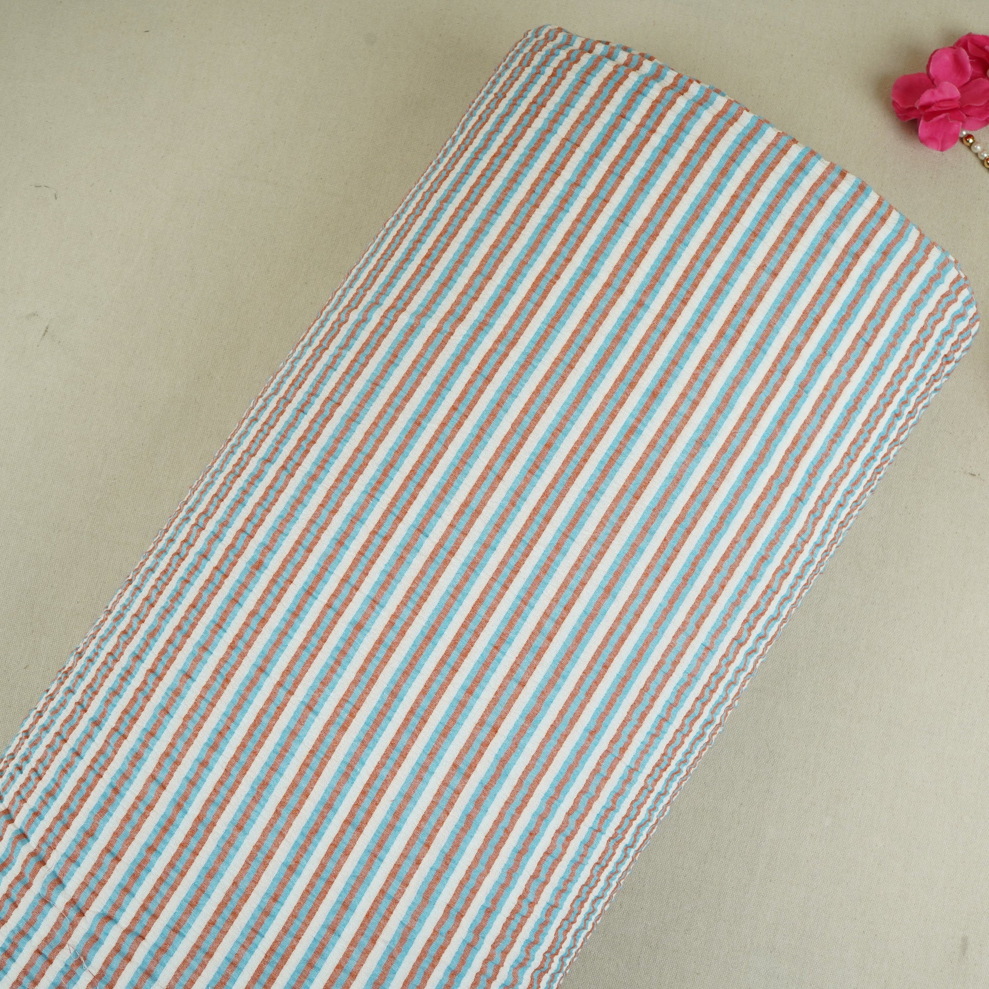 Blue with Brown Stripes Seer sucker cotton Fabric RS-30205 - TradeUNO