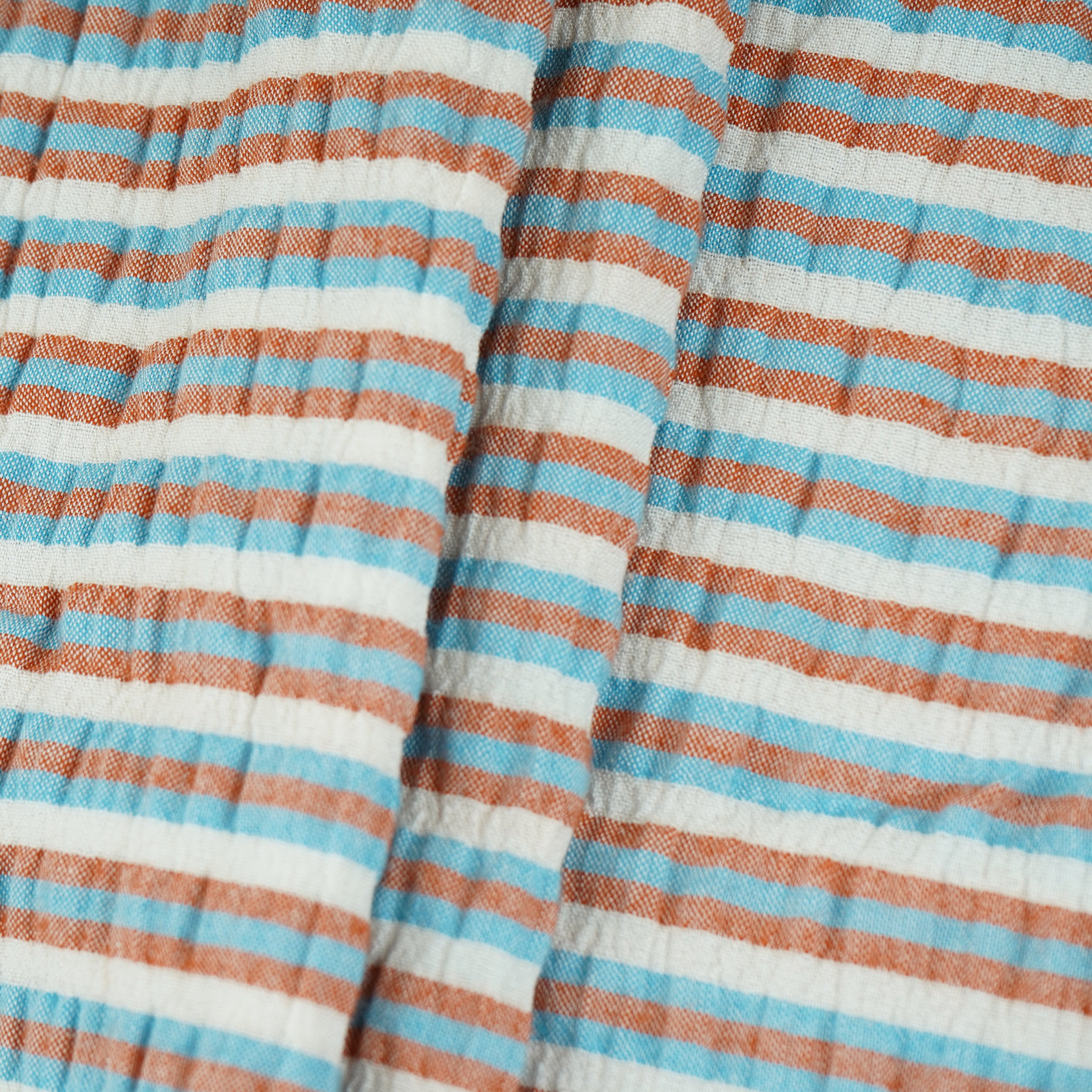 Blue with Brown Stripes Seer sucker cotton Fabric RS-30205 - TradeUNO