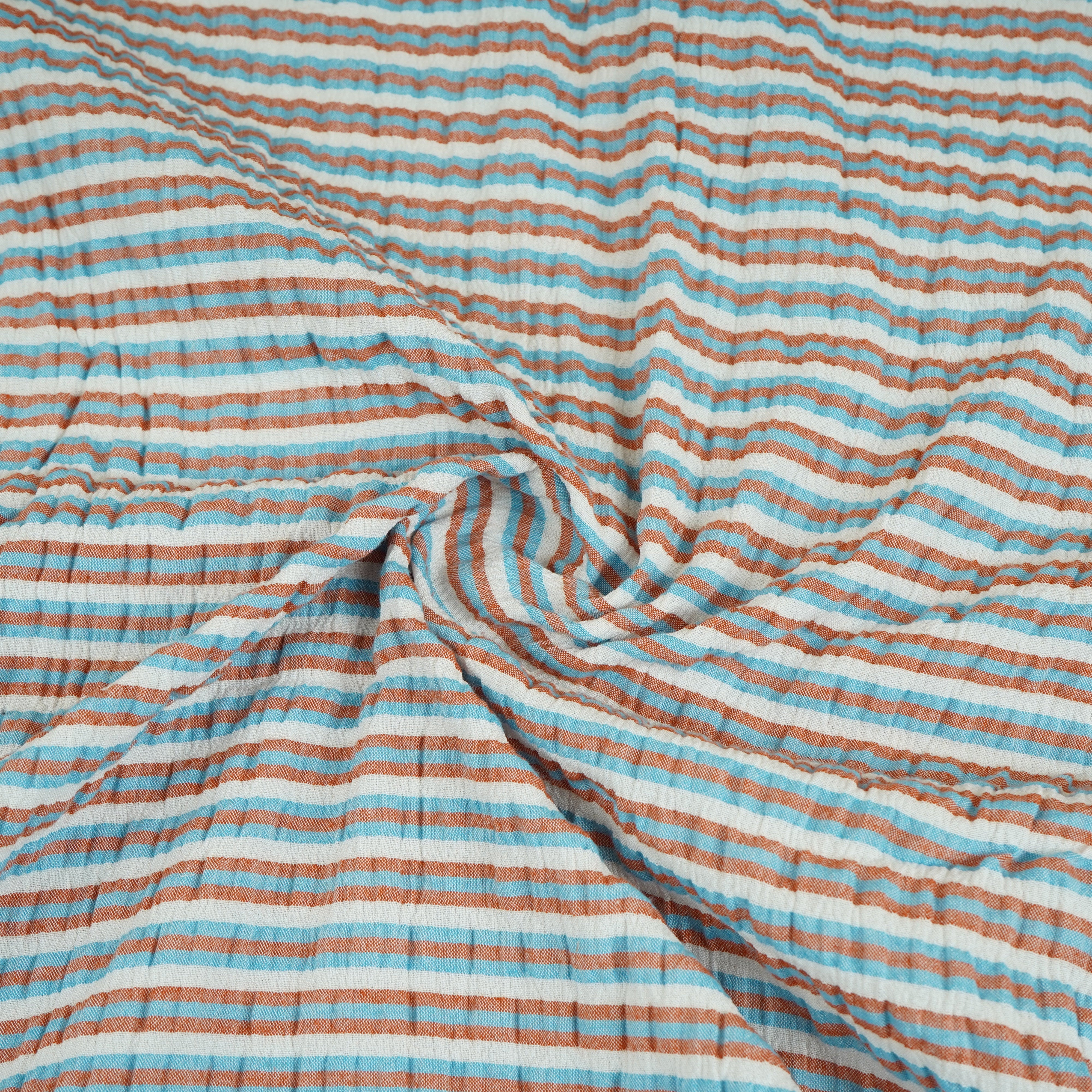 Blue with Brown Stripes Seer sucker cotton Fabric RS-30205 - TradeUNO