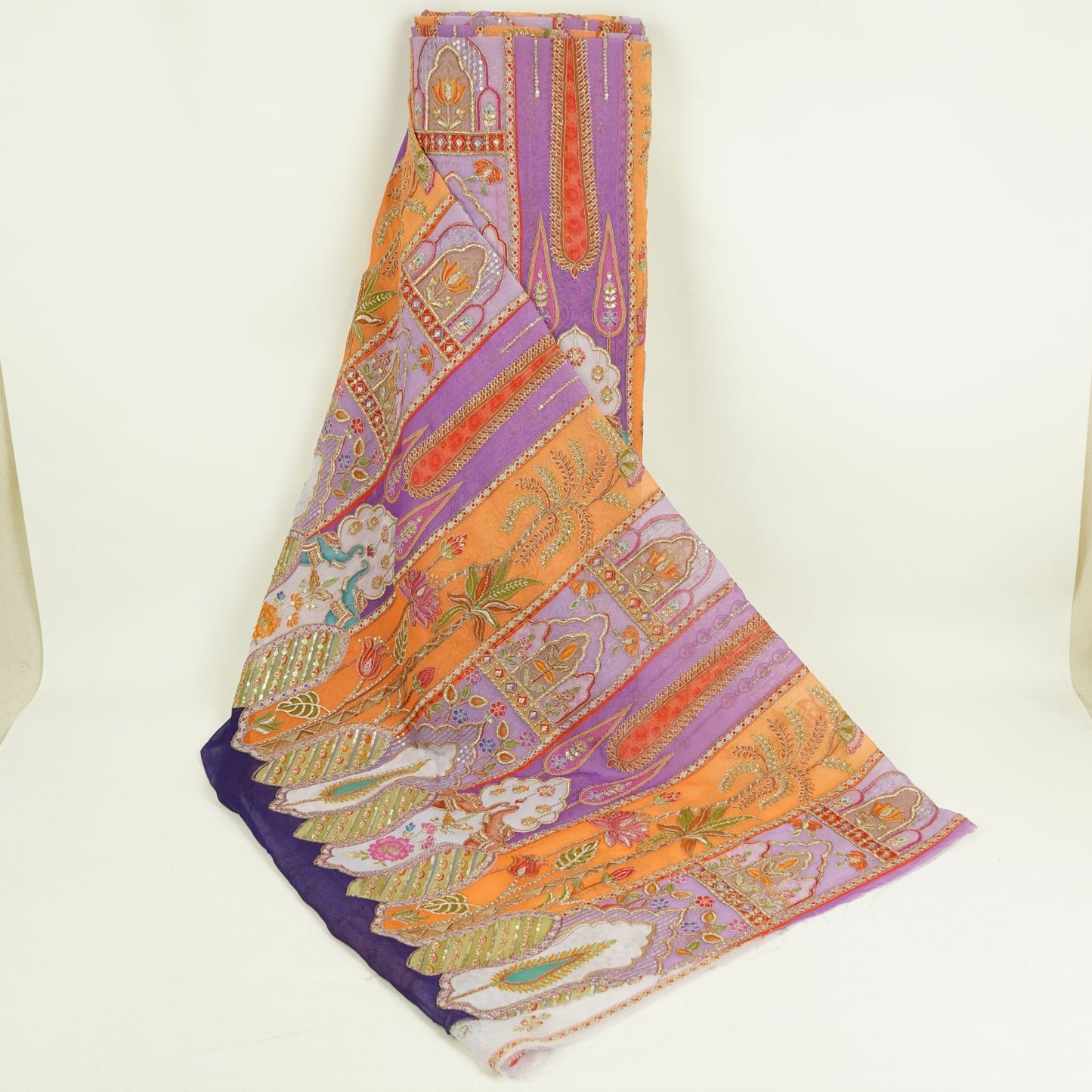 Purple with Multicolor Traditional embroidery Georgette Fabric NVC-31555