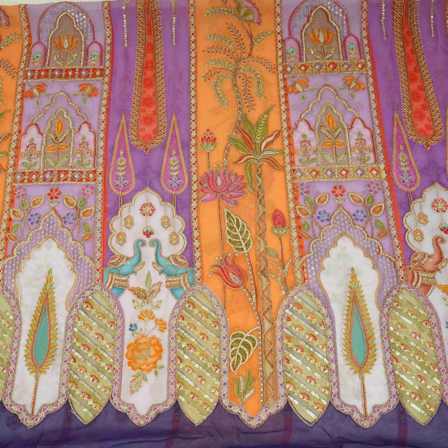 Purple with Multicolor Traditional embroidery Georgette Fabric NVC-31555