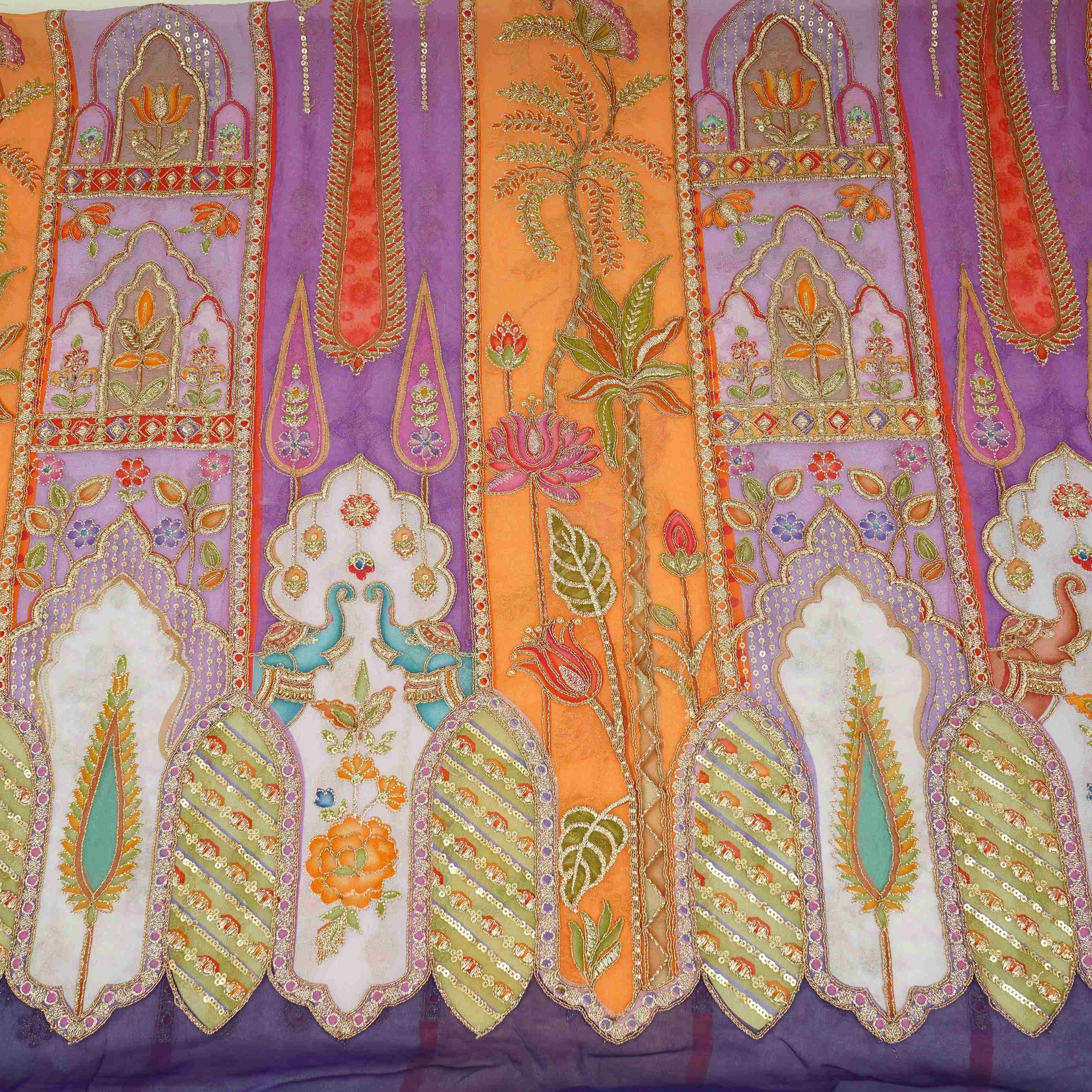 Purple with Multicolor Traditional embroidery Georgette Fabric NVC-31555 - TradeUNO