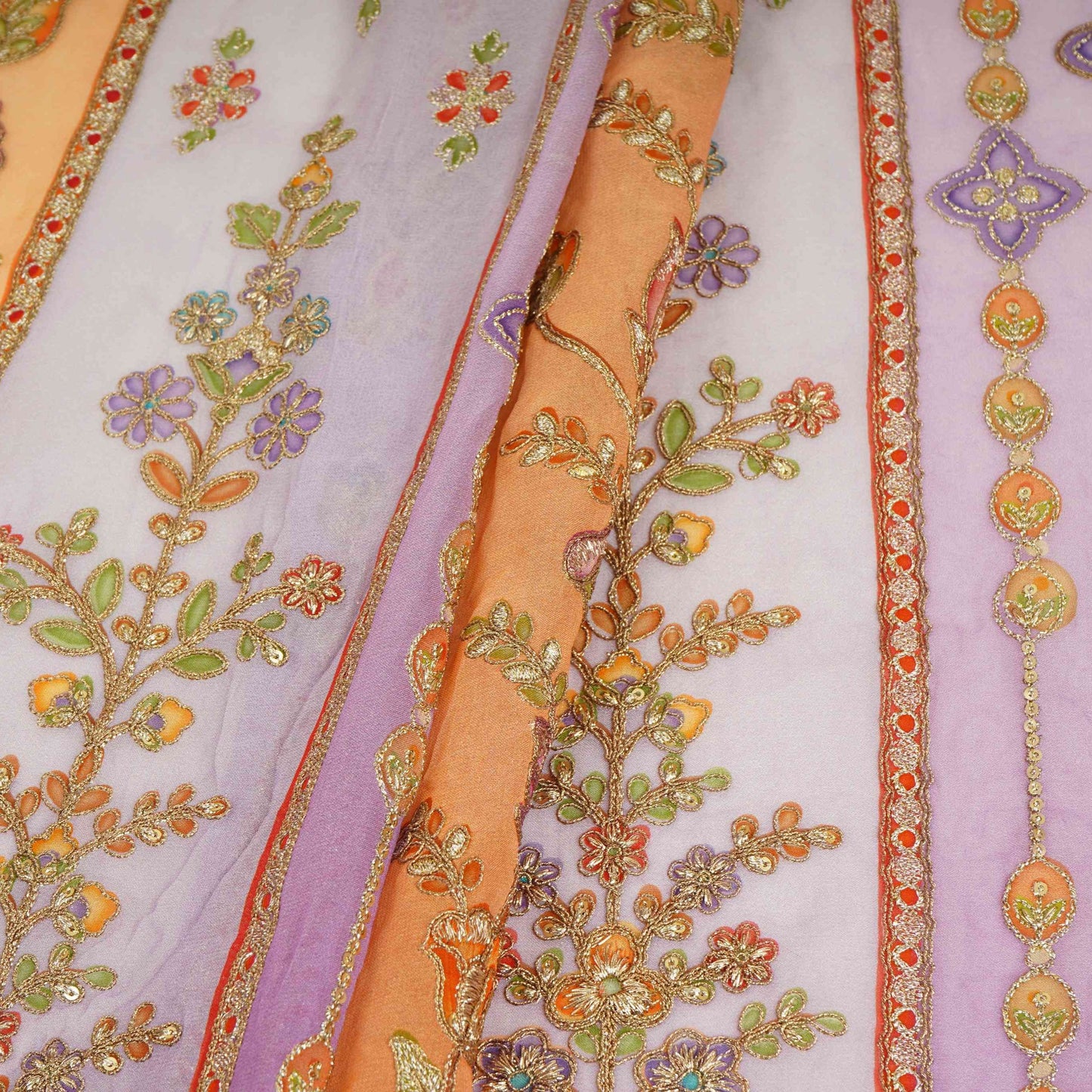 Purple with Multicolor Traditional embroidery Georgette Fabric NVC-31555