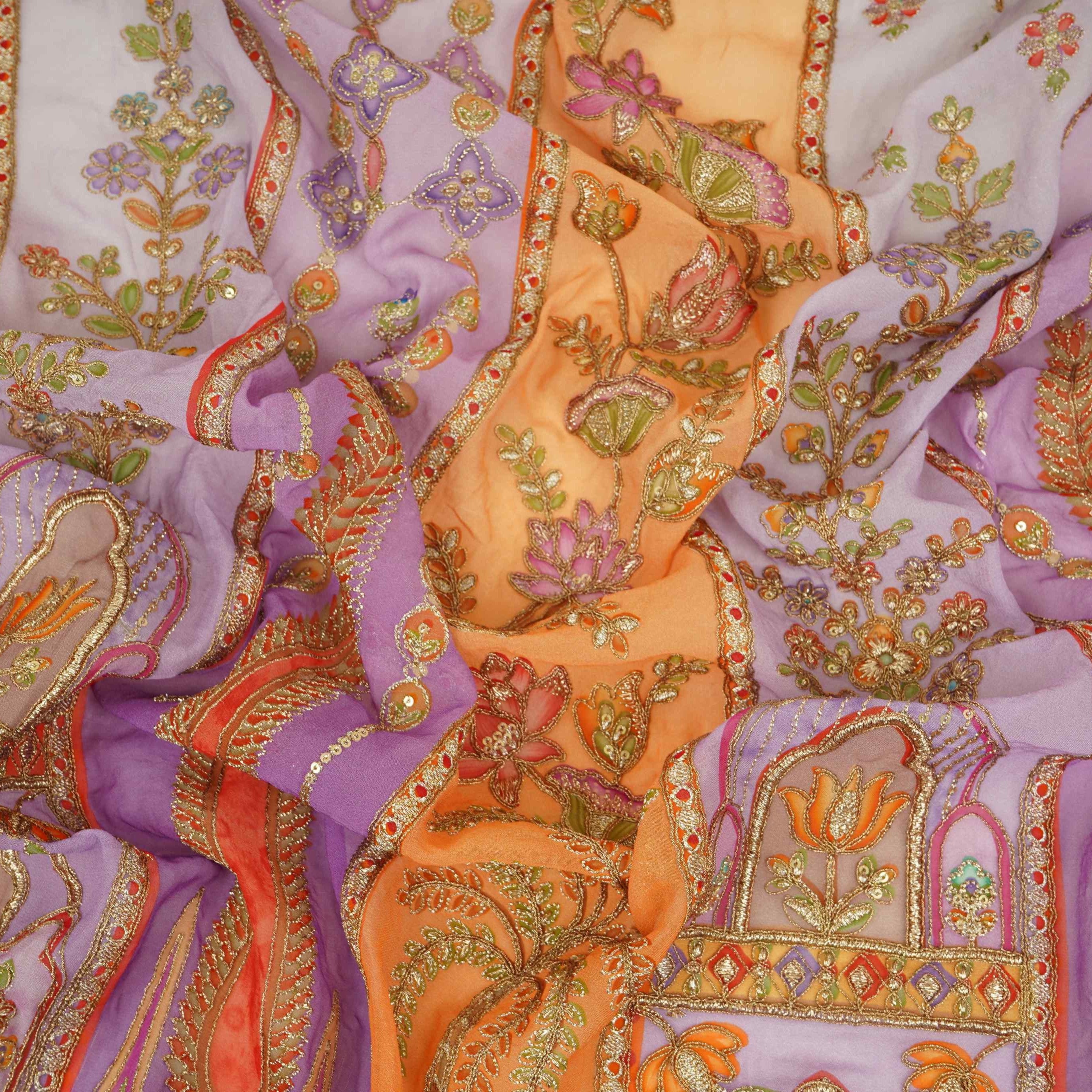 Purple with Multicolor Traditional embroidery Georgette Fabric NVC-31555 - TradeUNO