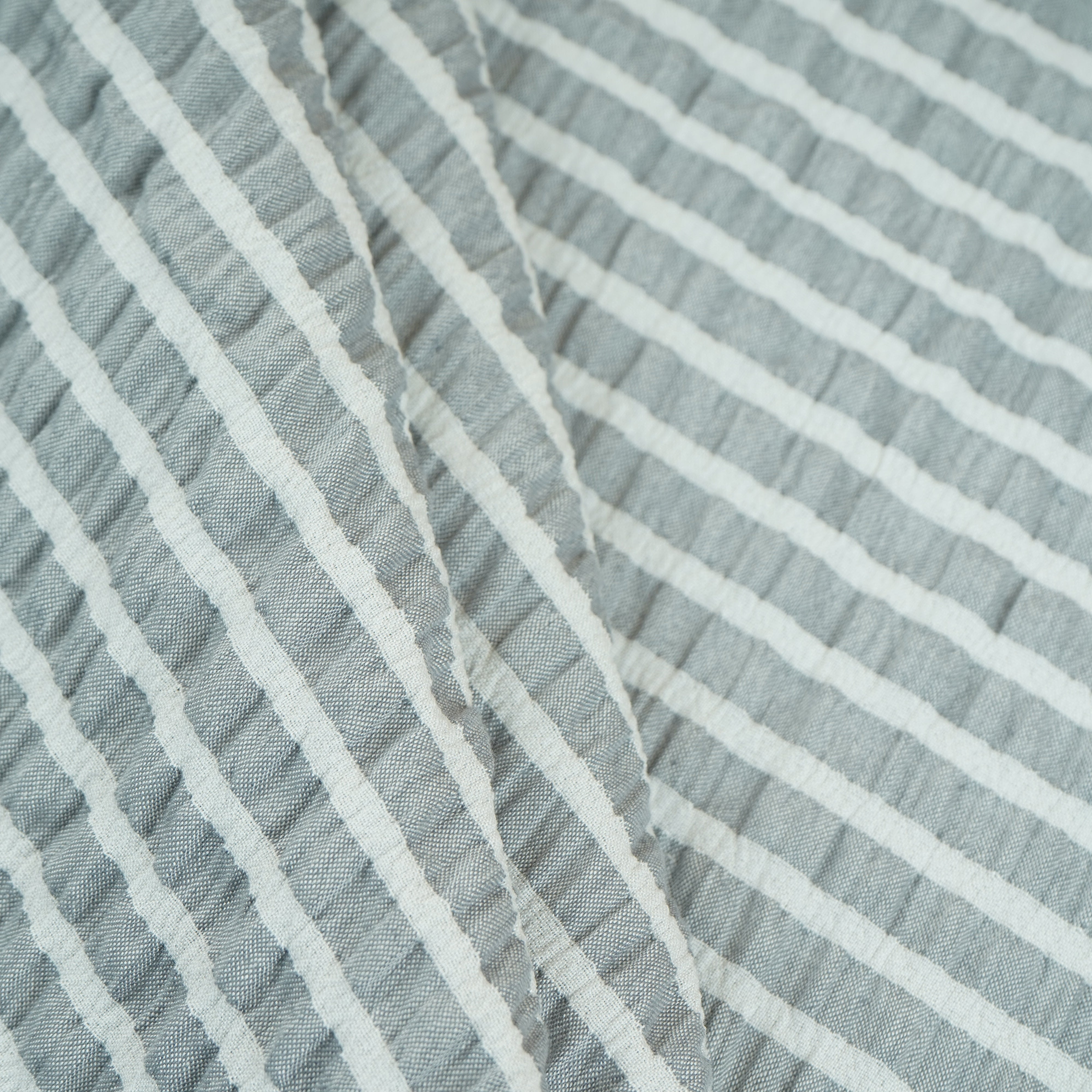 Grey with White Stripes Seer sucker Cotton Fabric RS-30204 - TradeUNO