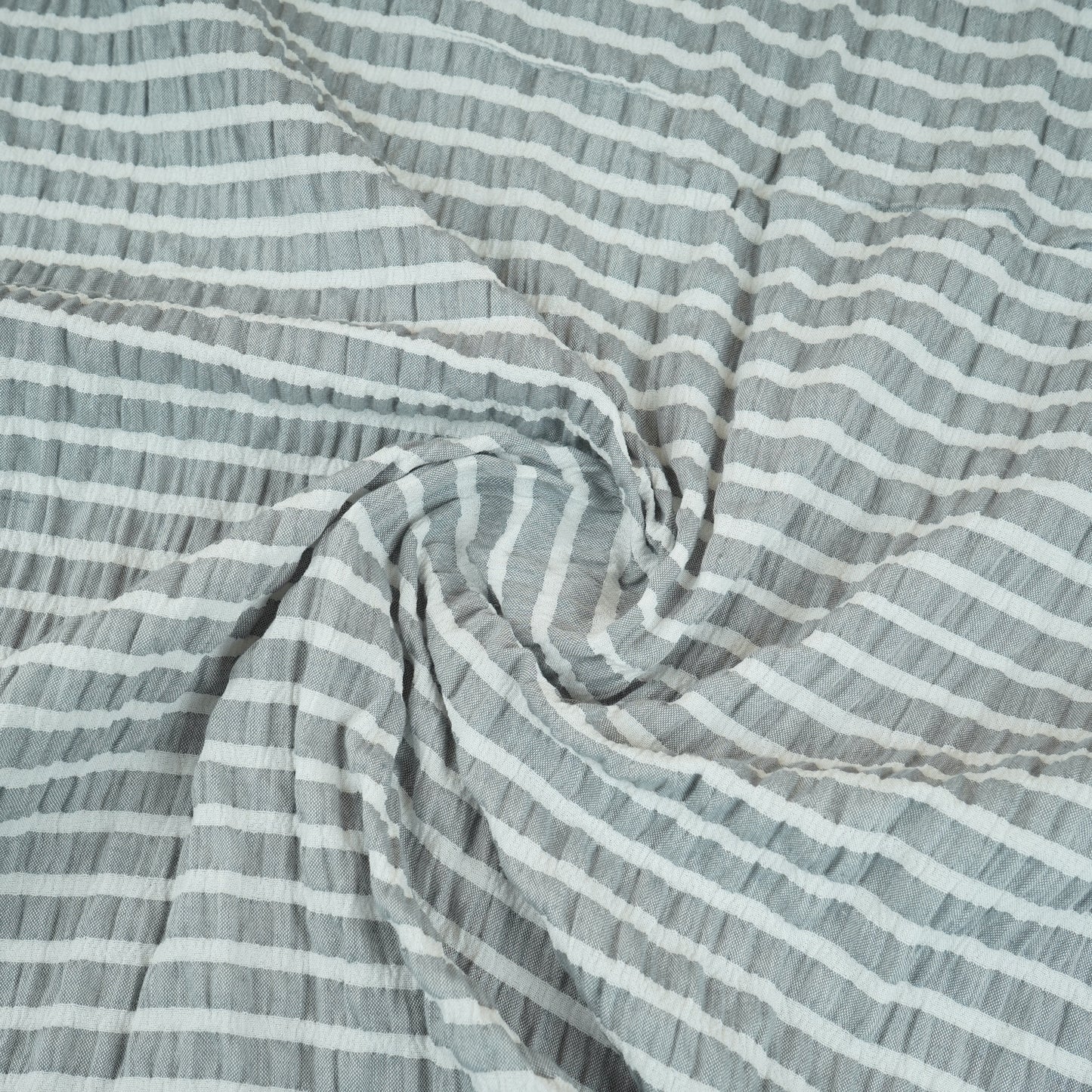 Grey with White Stripes Seer sucker Cotton Fabric RS-30204