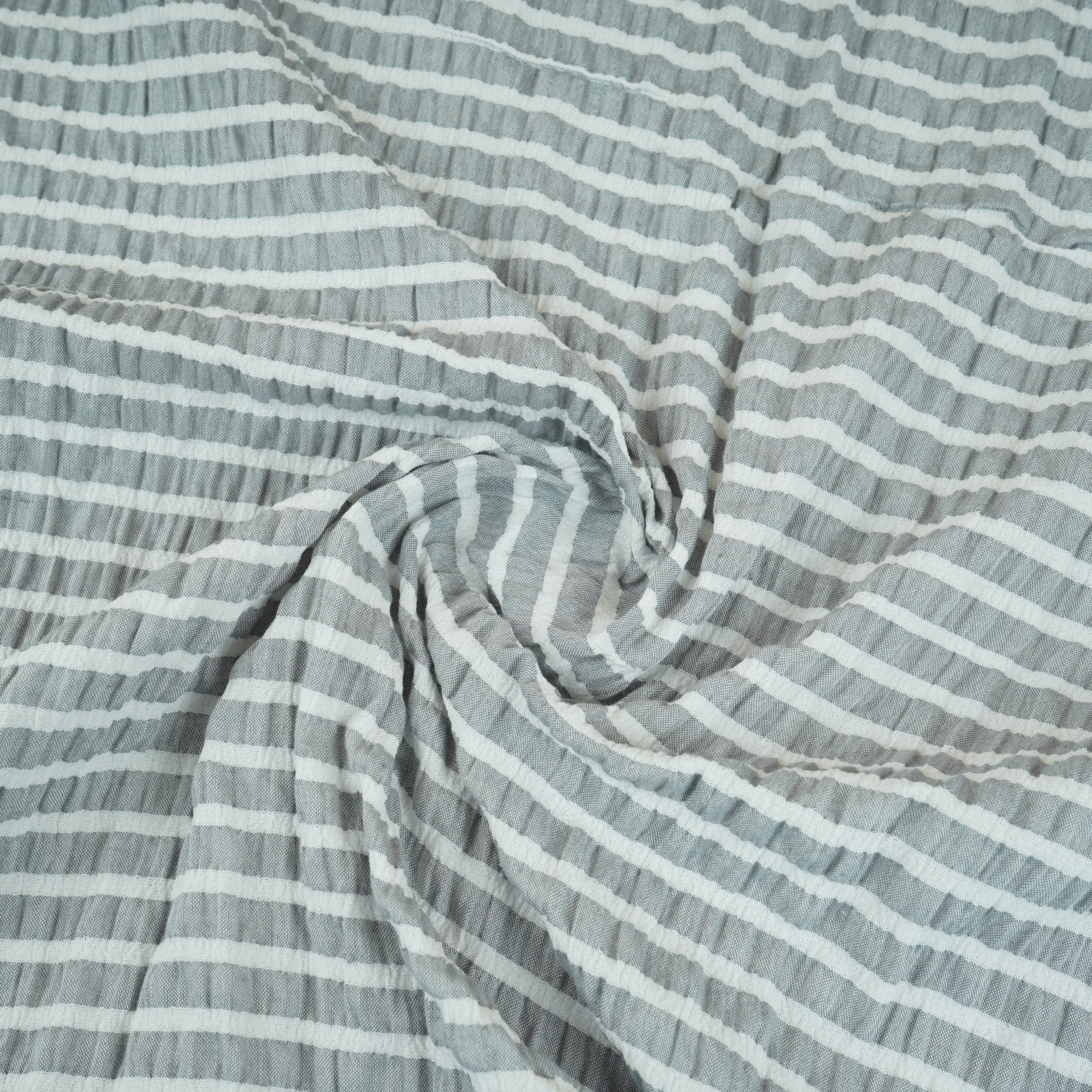 Grey with White Stripes Seer sucker Cotton Fabric RS-30204 - TradeUNO