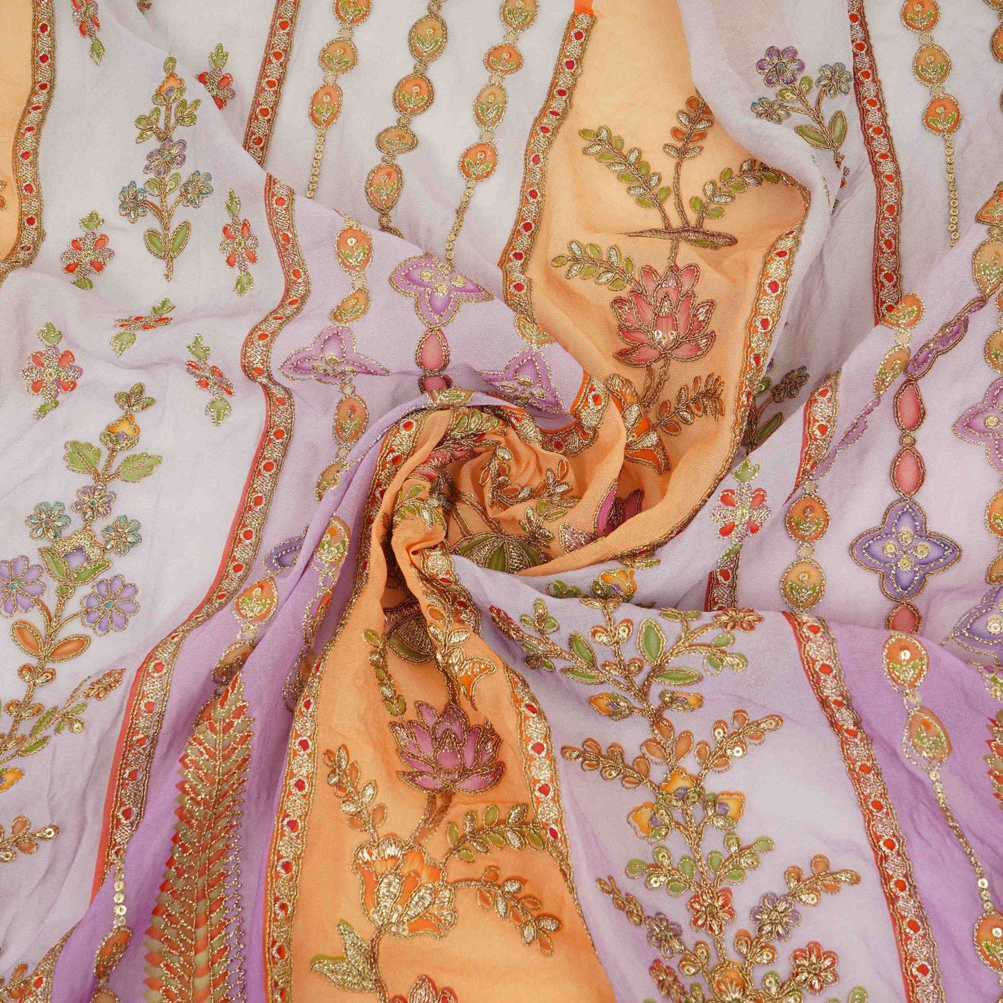 Purple with Multicolor Traditional embroidery Georgette Fabric NVC-31555