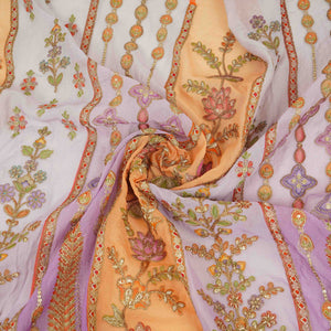 Purple with Multicolor Traditional embroidery Georgette Fabric NVC-31555 - TradeUNO