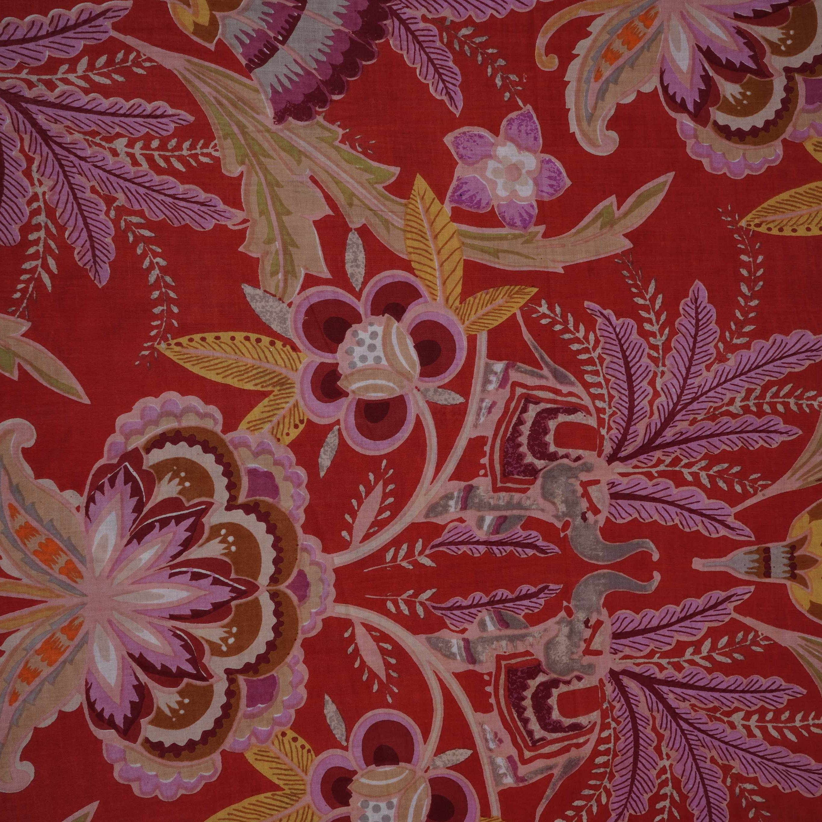Red Floral & Tropical Print Cotton Fabric MFL-23644