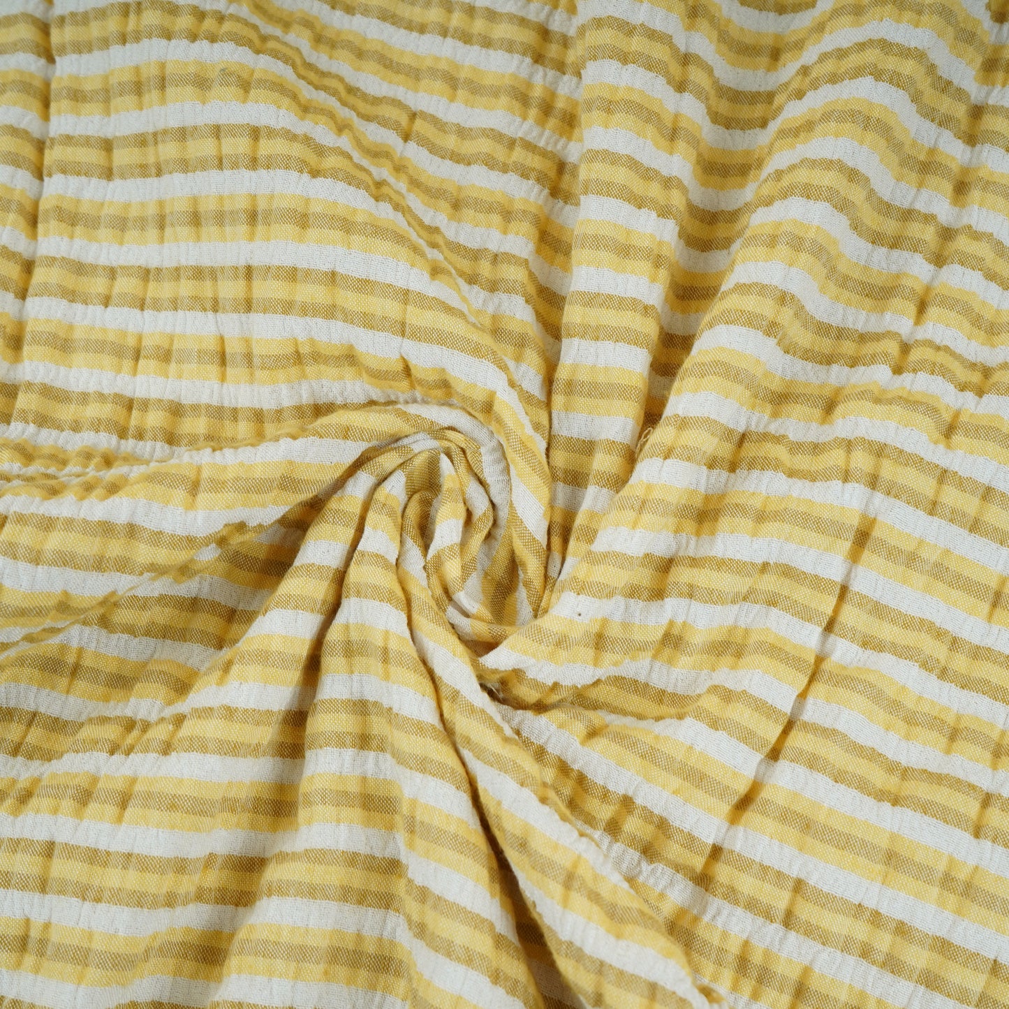 Yellow with White Stripes Seer sucker Cotton Fabric RS-30203