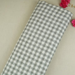 Olive Green & White Check Linen Fabric RS-30239