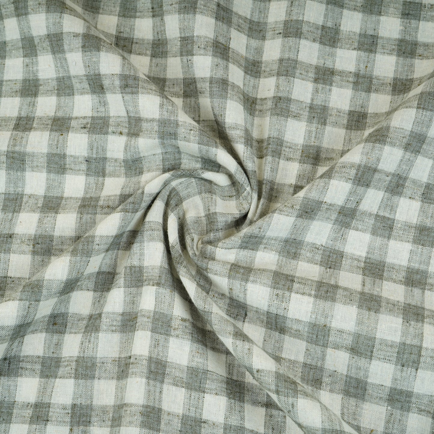 Olive Green & White Check Linen Fabric RS-30239