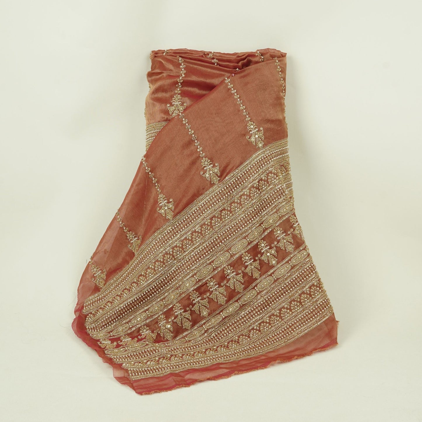 Magenta Pink Pearl Cutdana embroidery Kanjivaram Silk Fabric TFS-31788