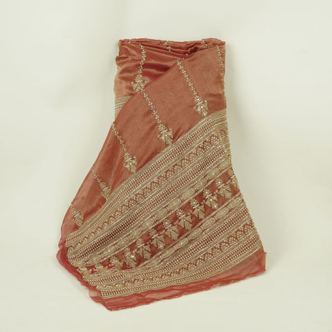 Magenta Pink Pearl Cutdana embroidery Kanjivaram Silk Fabric TFS-31788