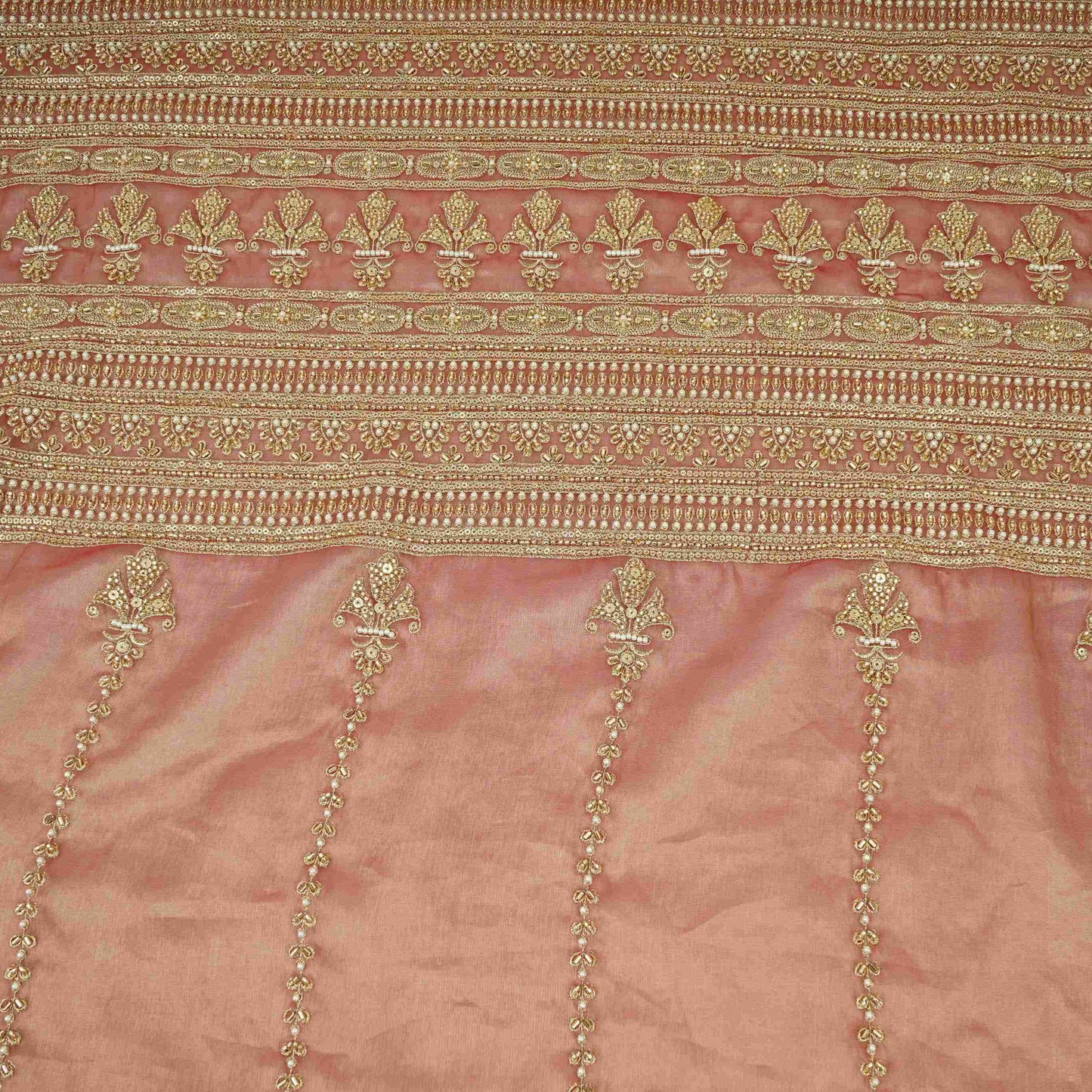 Magenta Pink Pearl Cutdana embroidery Kanjivaram Silk Fabric TFS-31788