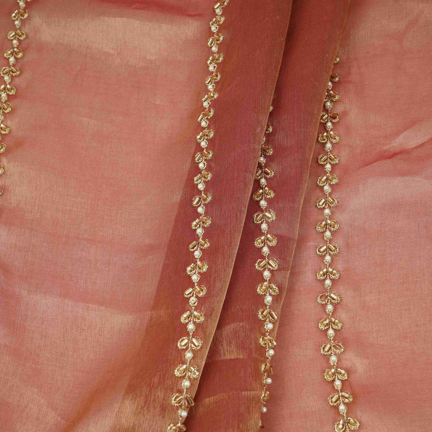 Magenta Pink Pearl Cutdana embroidery Kanjivaram Silk Fabric TFS-31788