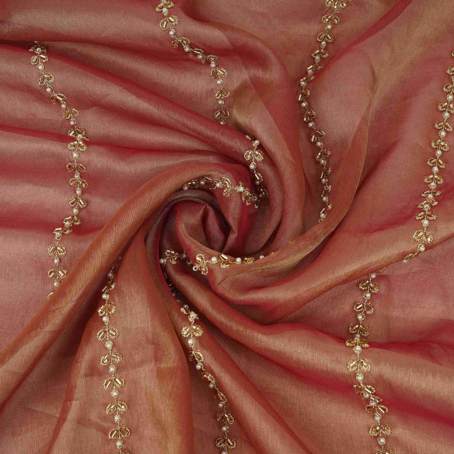 Magenta Pink Pearl Cutdana embroidery Kanjivaram Silk Fabric TFS-31788