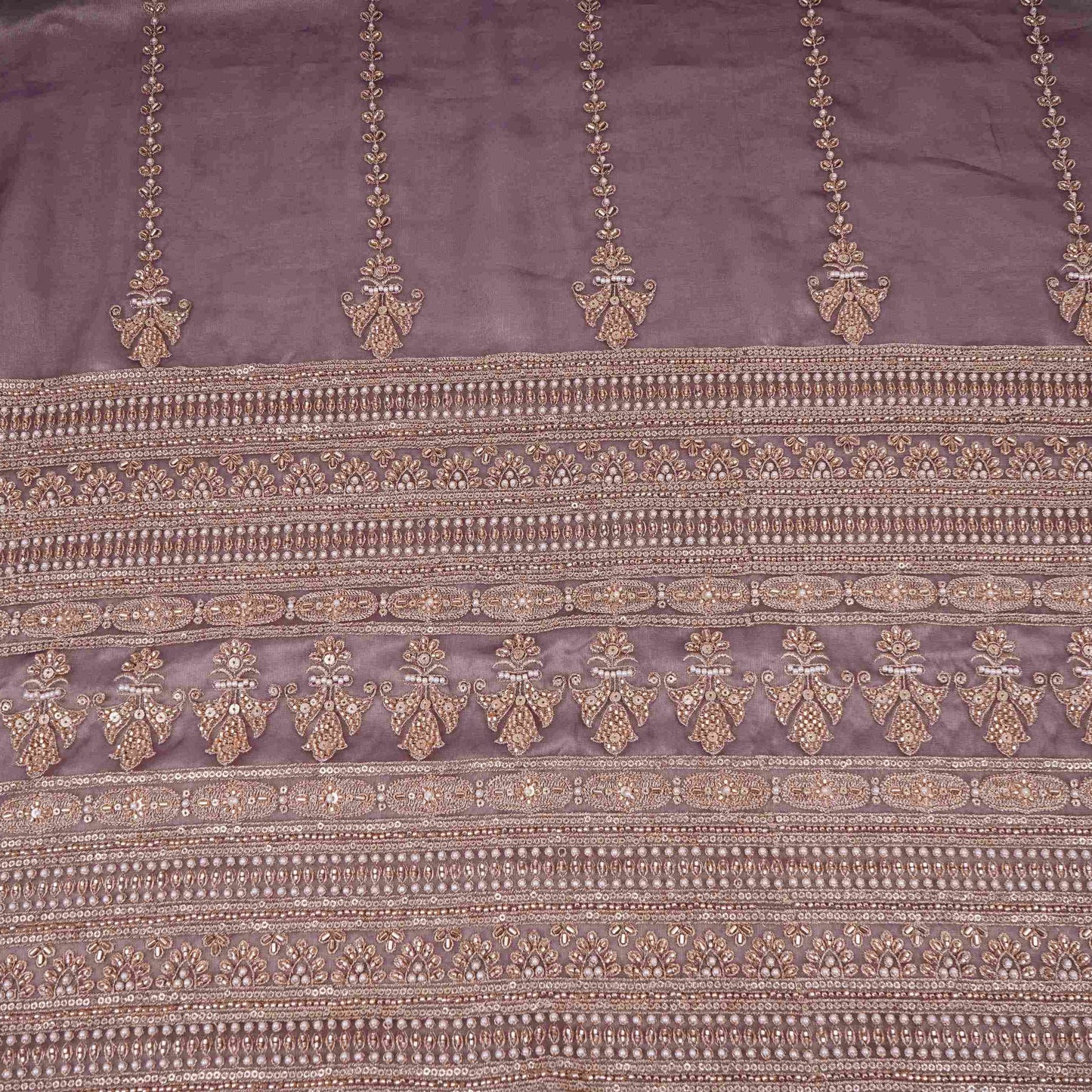 Purple Pearl Cutdana embroidery Kanjivaram Silk Fabric TFS-31787