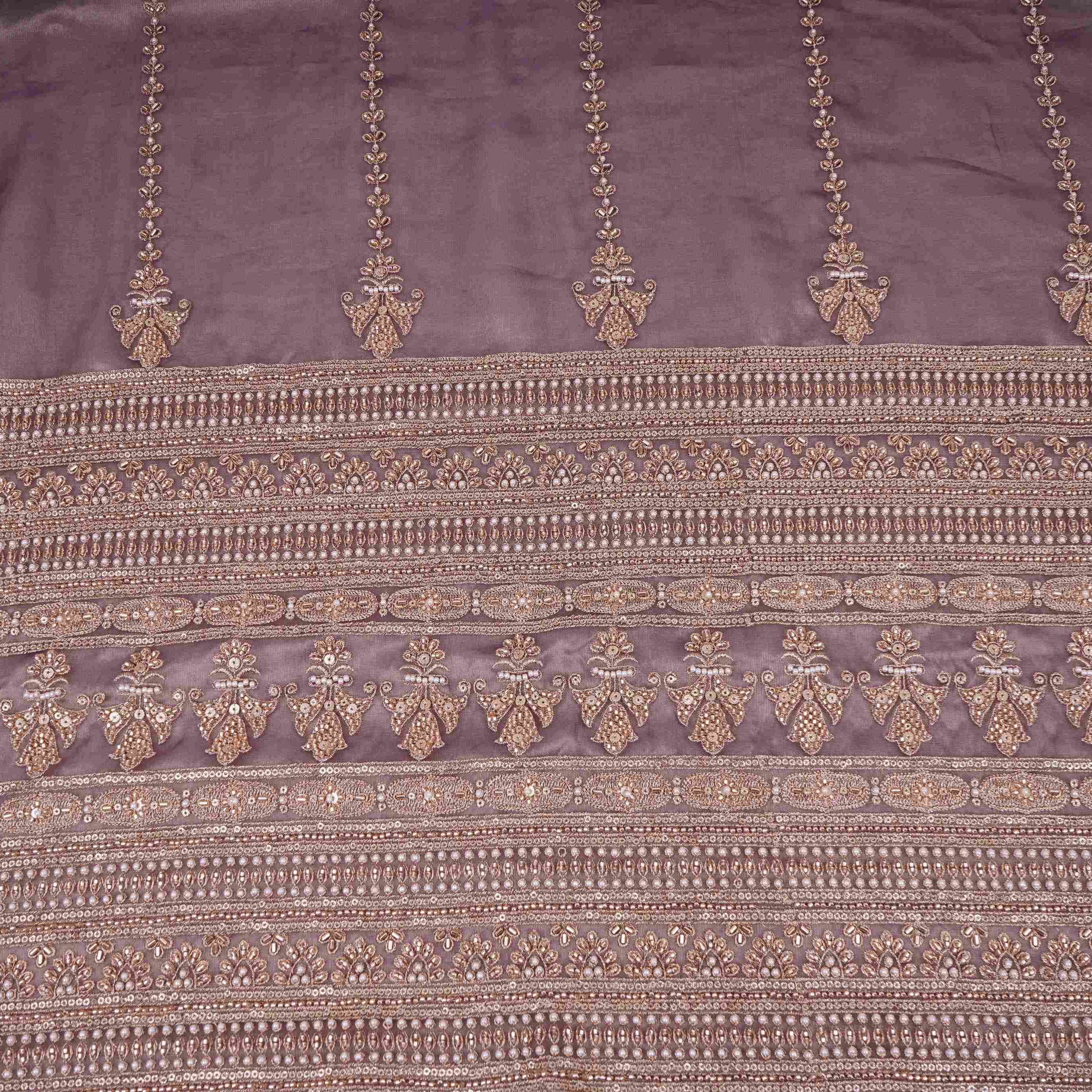 Purple Pearl Cutdana embroidery Kanjivaram Silk Fabric TFS-31787 - TradeUNO