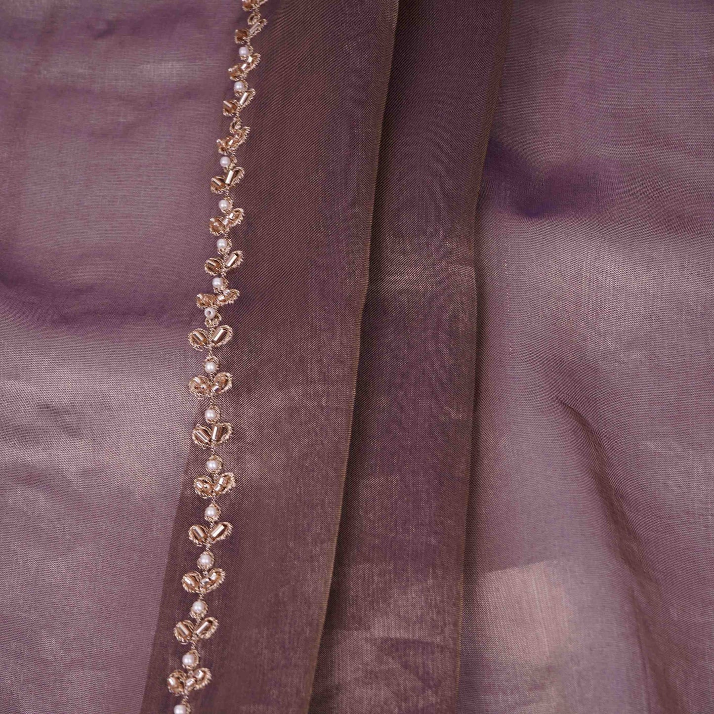 Purple Pearl Cutdana embroidery Kanjivaram Silk Fabric TFS-31787