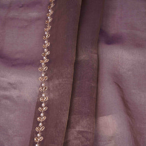Purple Pearl Cutdana embroidery Kanjivaram Silk Fabric TFS-31787 - TradeUNO