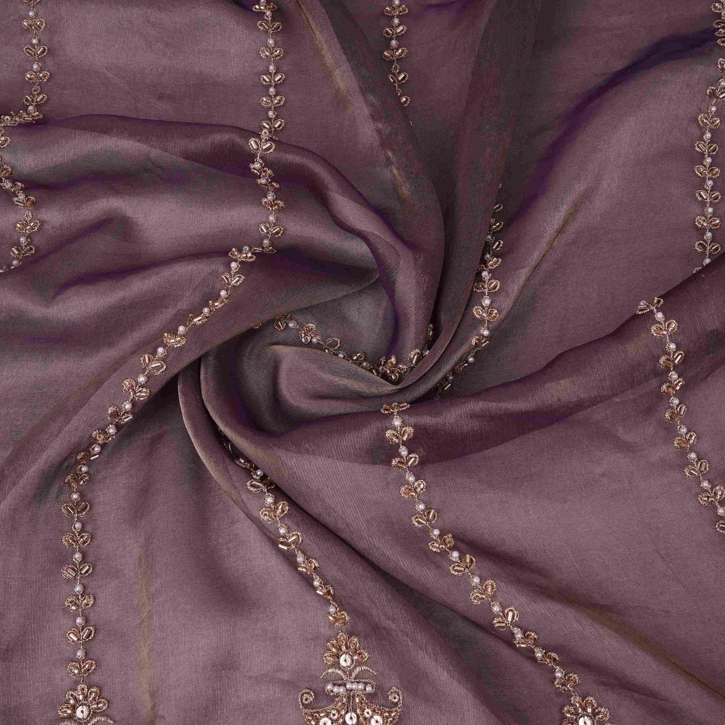 Purple Pearl Cutdana embroidery Kanjivaram Silk Fabric TFS-31787