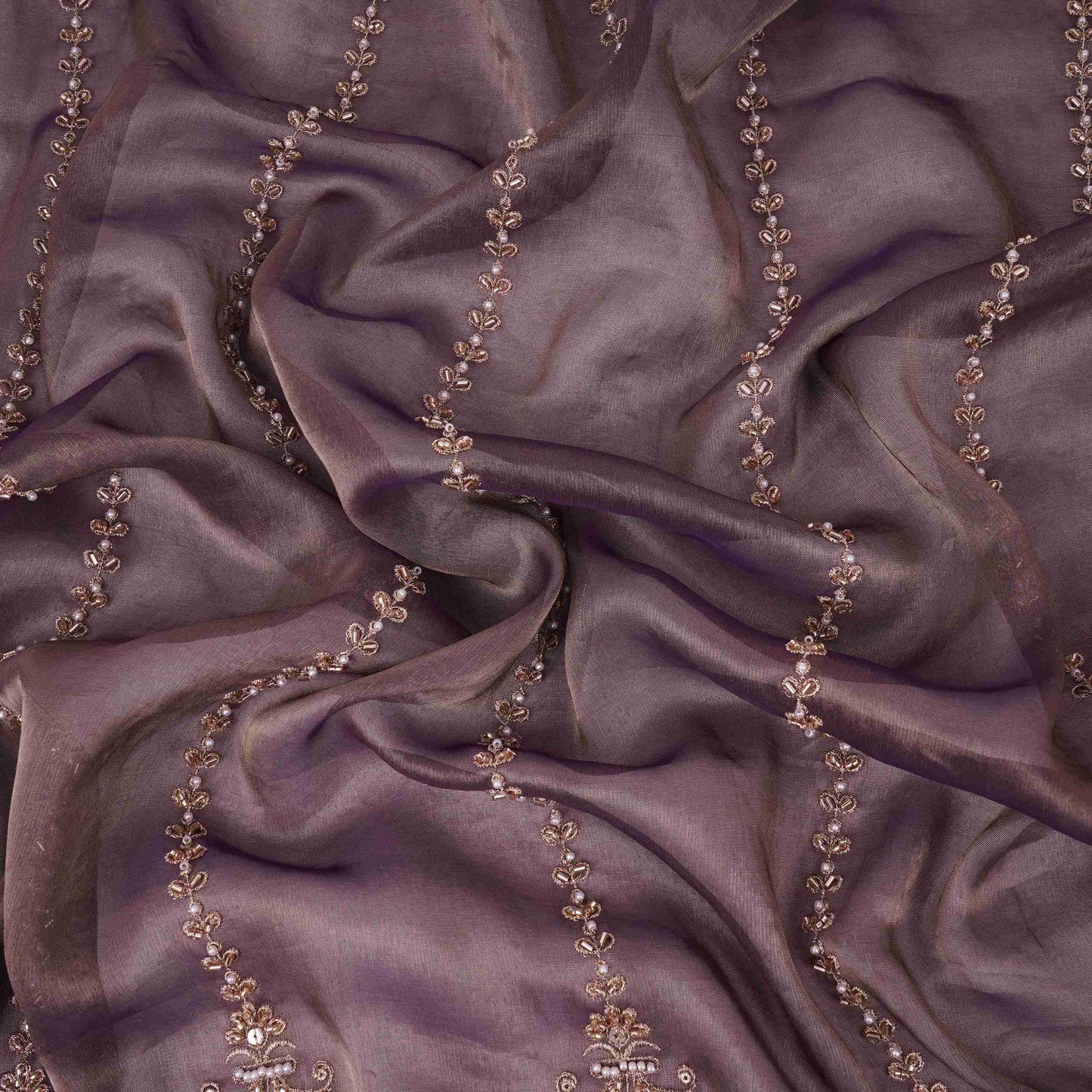 Purple Pearl Cutdana embroidery Kanjivaram Silk Fabric TFS-31787