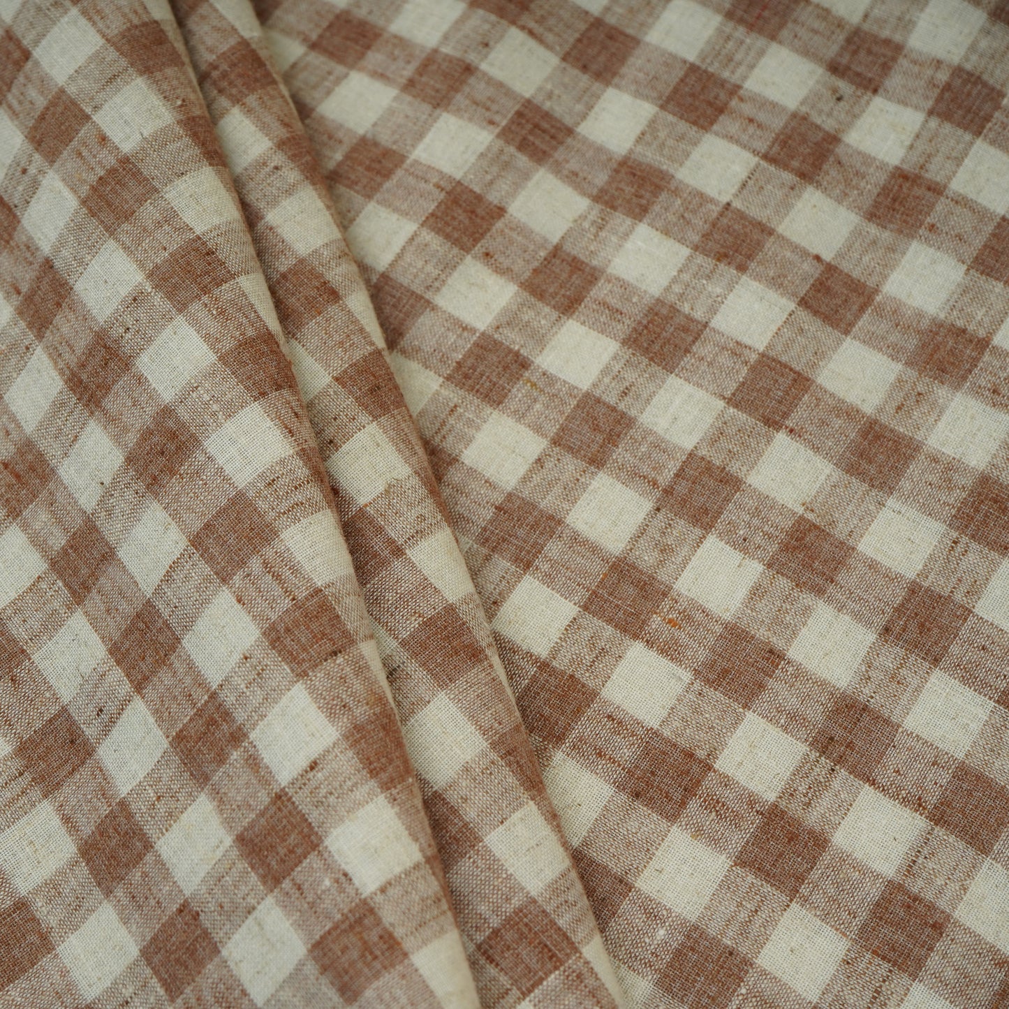 Brown & White Check Linen Fabric RS-30238
