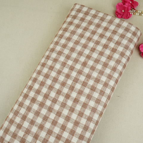 Brown & White Check Linen Fabric RS-30238