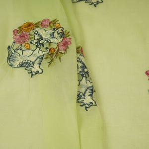 Lime Green Pichwai embroidery Organza Fabric VFS-31539 - TradeUNO