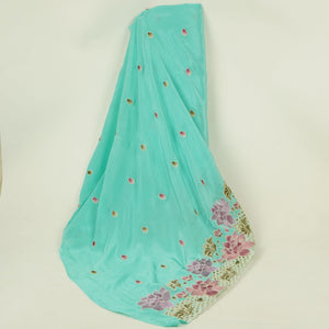 Aqua Blue Cutwork embroidery Crepe Fabric VFS-31652 - TradeUNO