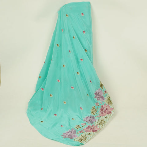 Aqua Blue Cutwork embroidery Crepe Fabric VFS-31652