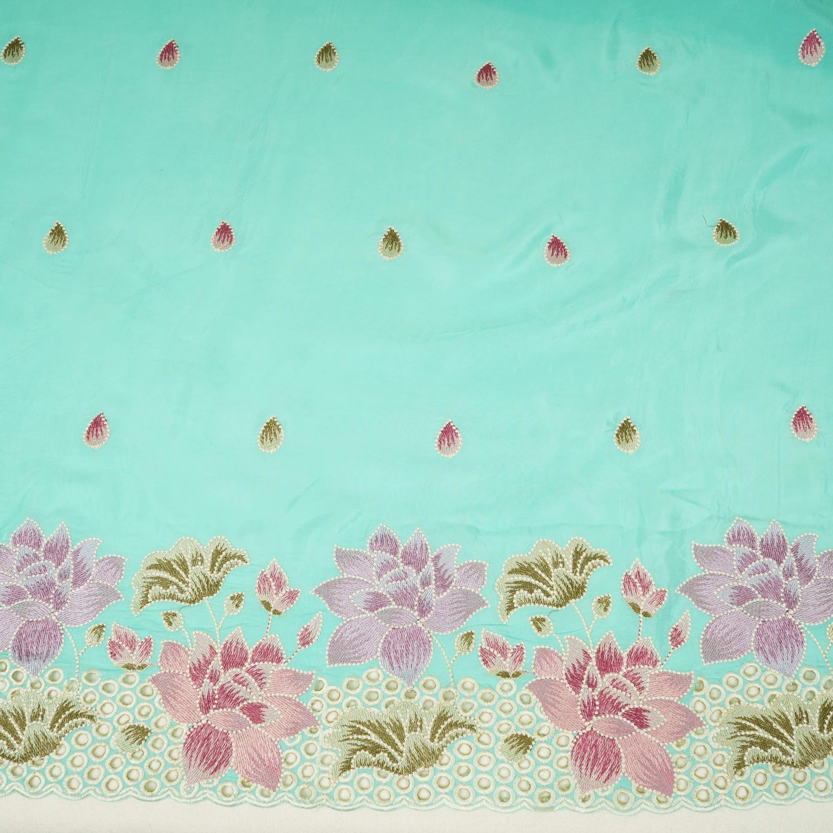 Aqua Blue Cutwork embroidery Crepe Fabric VFS-31652 - TradeUNO