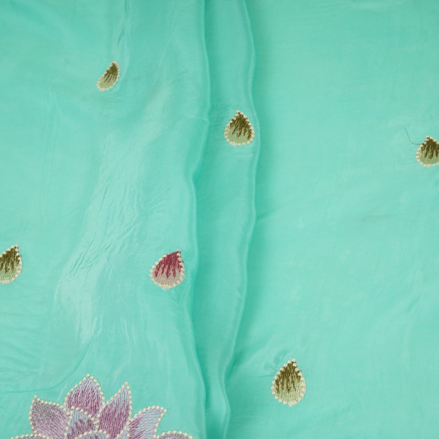 Aqua Blue Cutwork embroidery Crepe Fabric VFS-31652