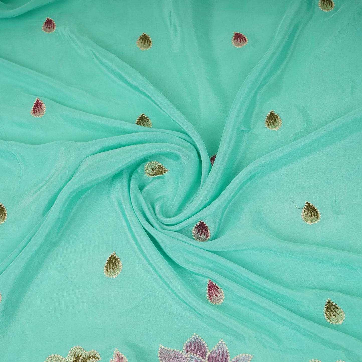 Aqua Blue Cutwork embroidery Crepe Fabric VFS-31652