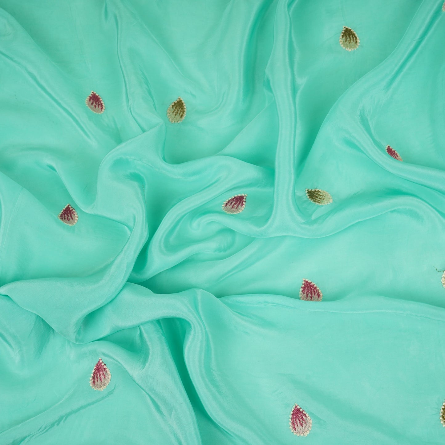 Aqua Blue Cutwork embroidery Crepe Fabric VFS-31652