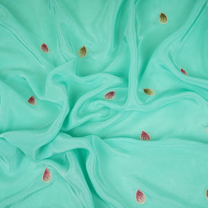 Aqua Blue Cutwork embroidery Crepe Fabric VFS-31652 - TradeUNO