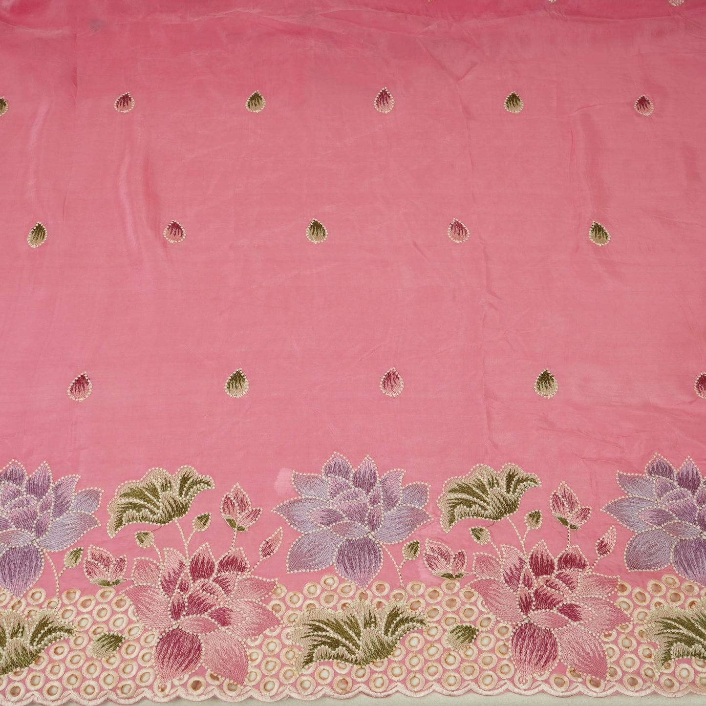 Pink Cutwork embroidery Crepe Fabric VFS-31651