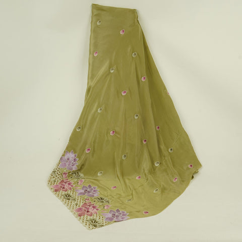 Olive Green Cutwork embroidery Crepe Fabric VFS-31650